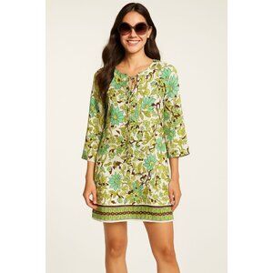 Milly Cabana Y2K Resort Tunic Dress Signed Mod Floral Print Gold Tassel Detail M